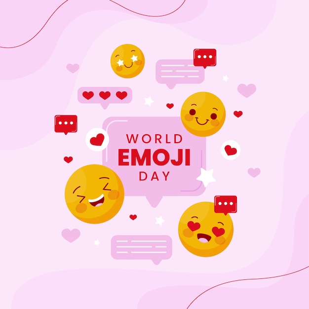 Flat world emoji day illustration with emoticons