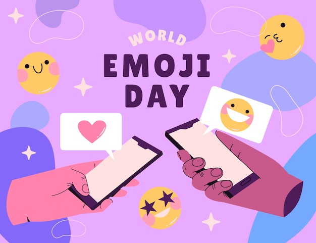 Flat world emoji day illustration with emoticons