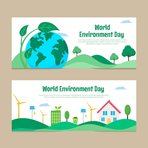 Flat world environment day banners set