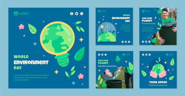 Flat world environment day instagram posts collection