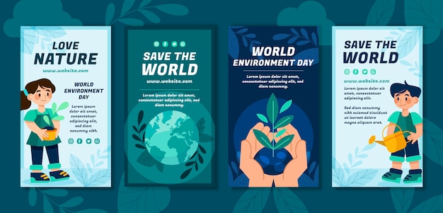 Flat world environment day instagram stories collection