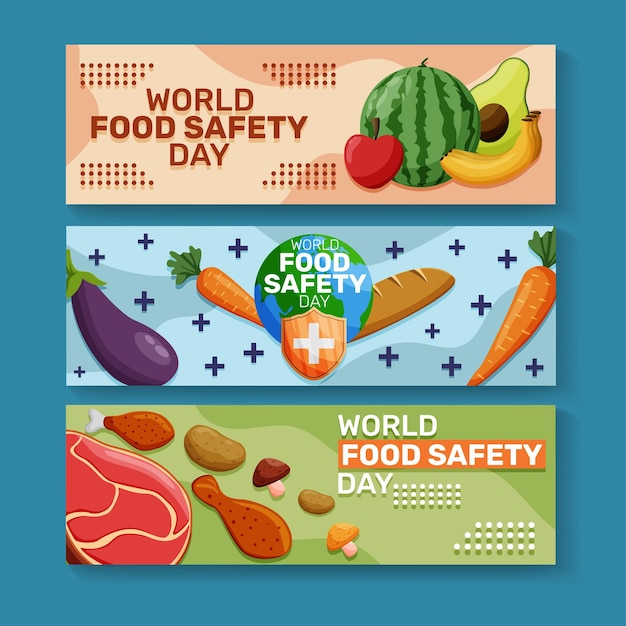 Flat world food safety banners set vector