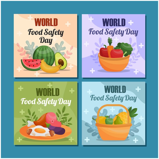 Flat world food safety cards design set for social stories and posts vector