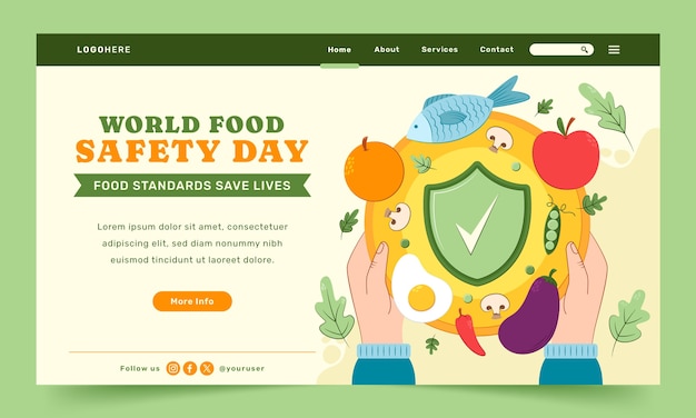 Flat world food safety day landing page template