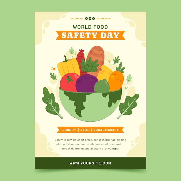 Flat world food safety day vertical poster template