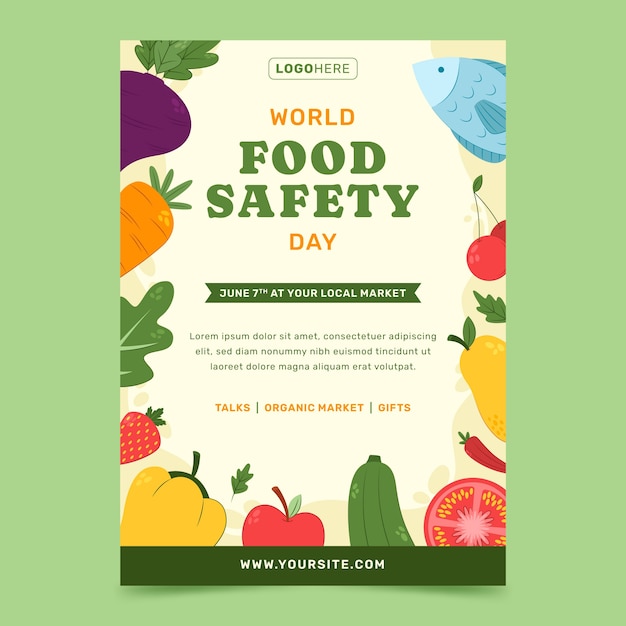 Flat world food safety day vertical poster template