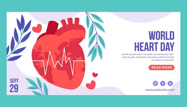 Flat world heart day banner template