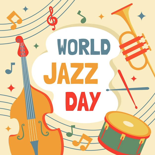 Flat world jazz day illustration