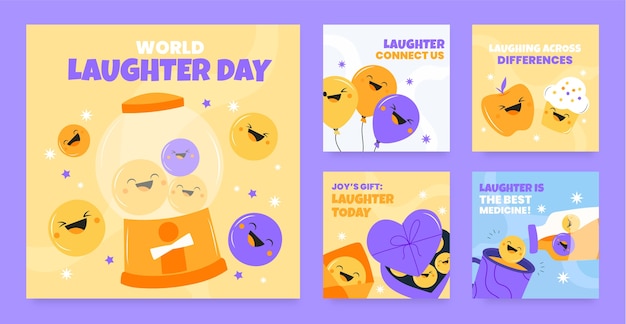 Vector flat world laughter day instagram posts collection