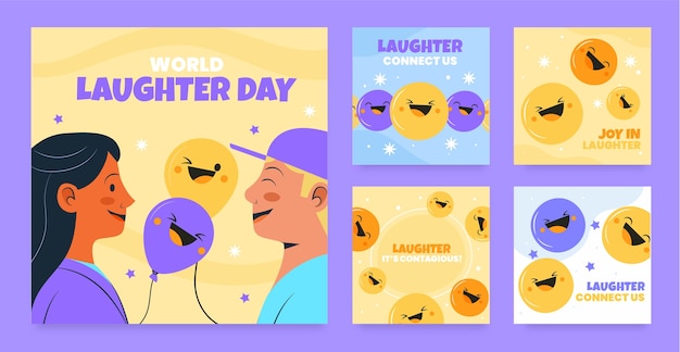 Vector flat world laughter day instagram posts collection