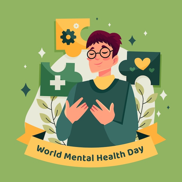 Flat world mental health day illustration