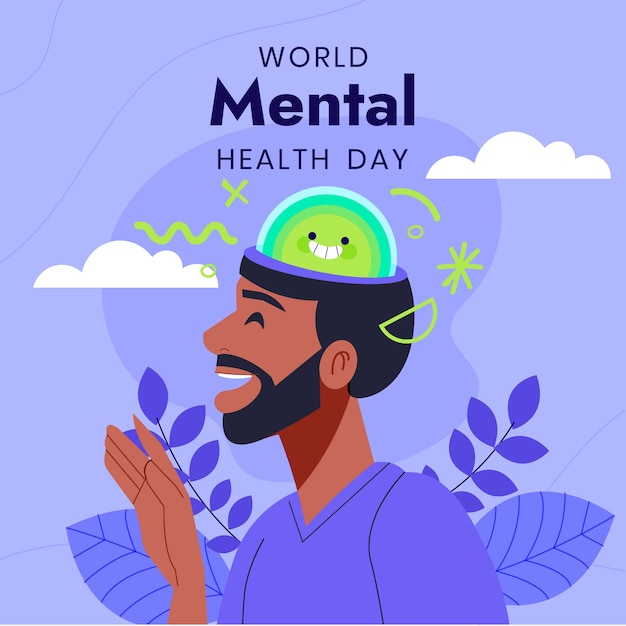 Flat world mental health day illustration