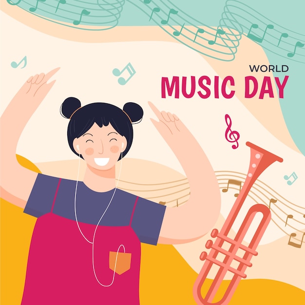 Flat world music day illustration