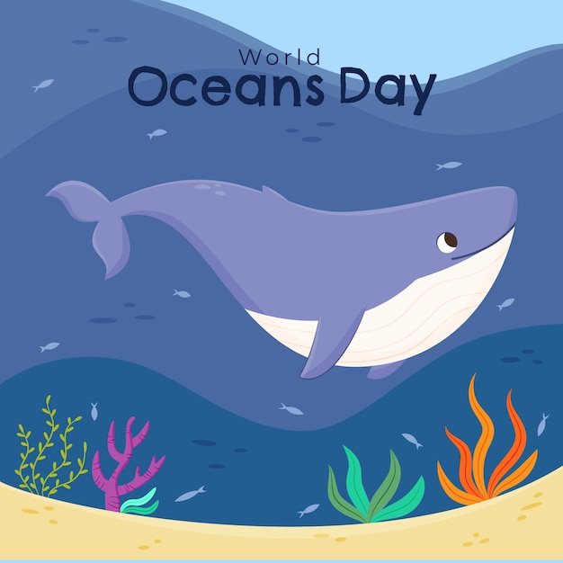 Flat world oceans day illustration