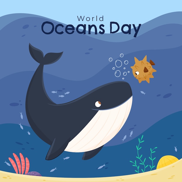 Flat world oceans day illustration