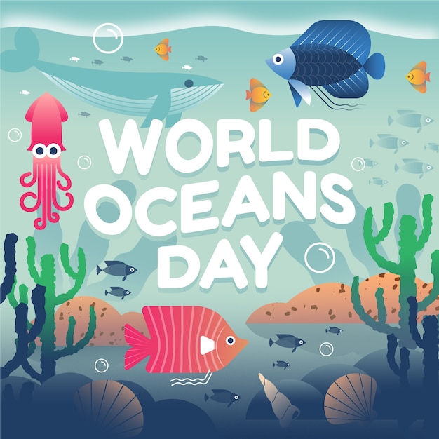 Flat world oceans day illustration