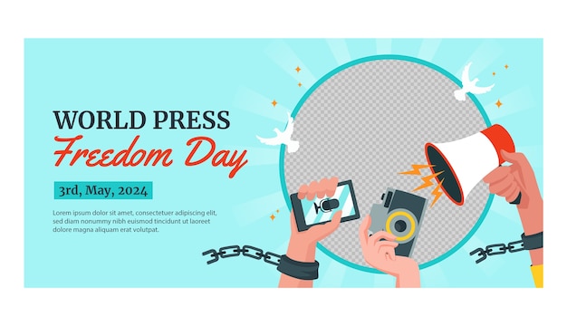 Flat world press freedom day horizontal banner template