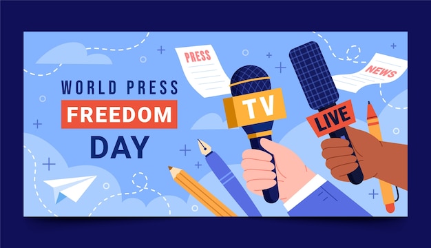 Flat world press freedom day horizontal banner template