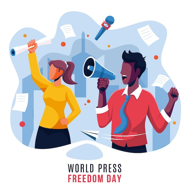 Flat world press freedom day illustration