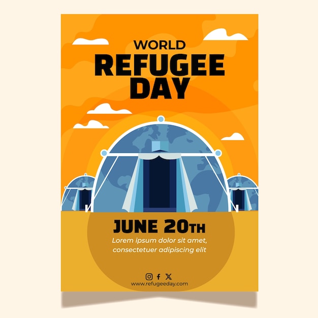 Vector flat world refugee day vertical poster template