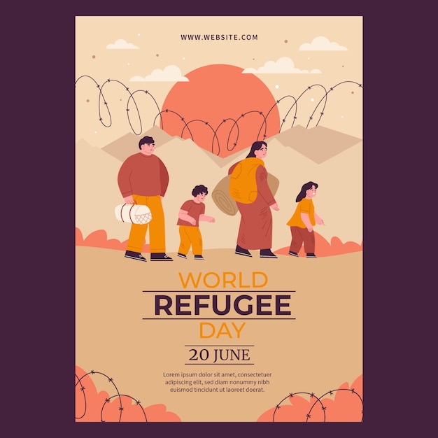 Vector flat world refugee day vertical poster template