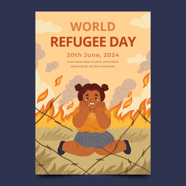 Vector flat world refugee day vertical poster template