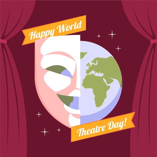 Flat world theatre day illustration