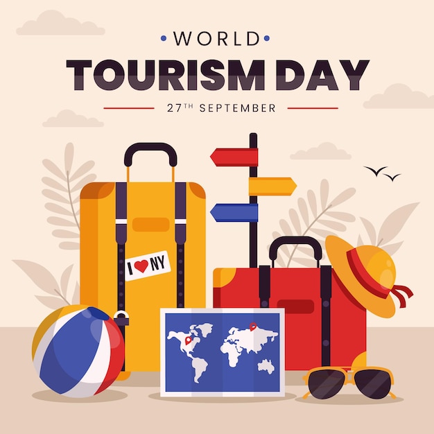 Flat world tourism day concept