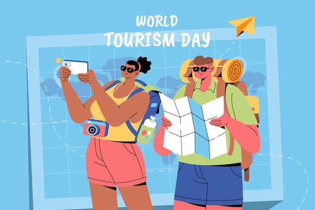 Flat world tourism day illustration