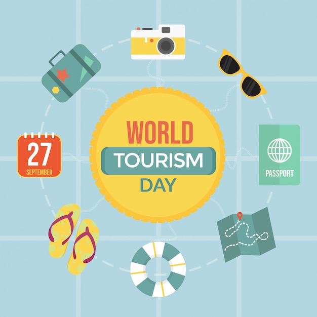 Flat World Tourism Day  Isolated 