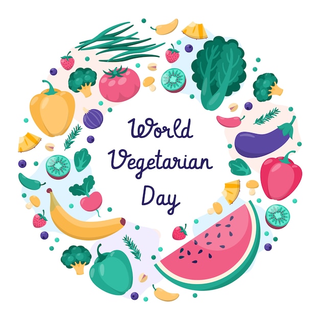 Flat world vegetarian day illustration