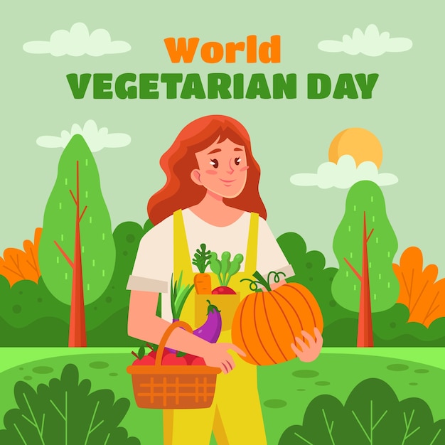 Flat world vegetarian day illustration