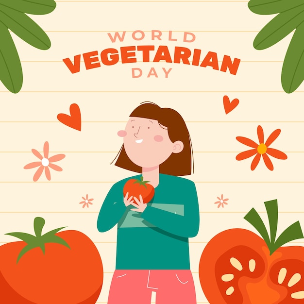 Flat world vegetarian day illustration