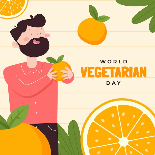 Flat world vegetarian day illustration