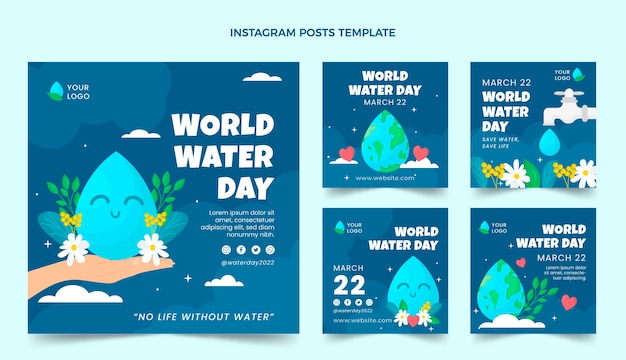 Flat world water day instagram posts collection