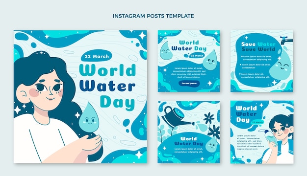 Flat world water day instagram posts collection