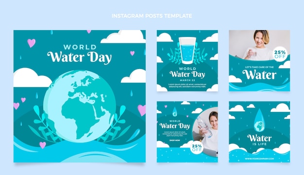 Flat world water day instagram posts collection