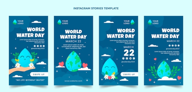 Flat world water day instagram stories collection