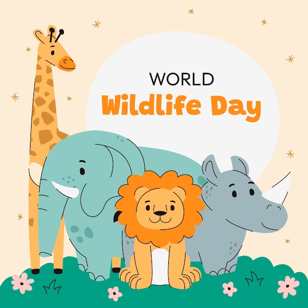 Flat world wildlife day illustration with animals