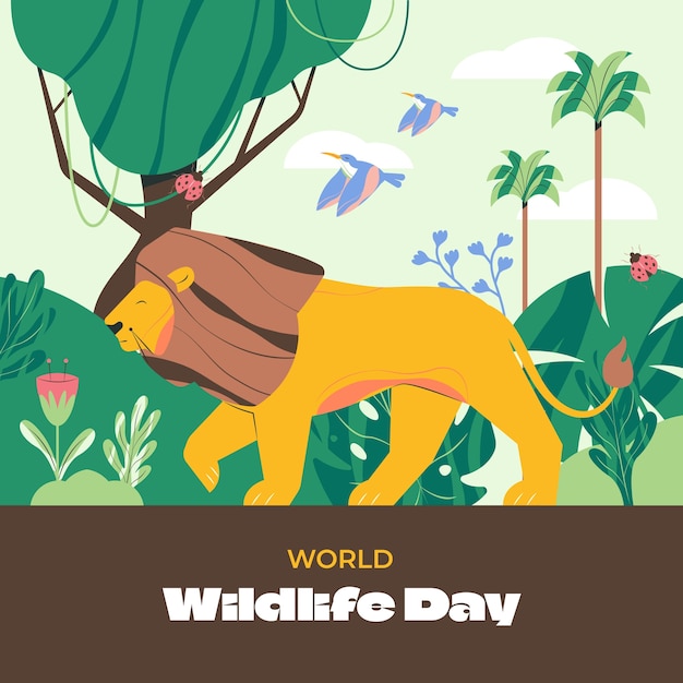 Flat world wildlife day illustration