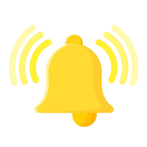 Flat yellow bell alert icon with brackets on the sides on white background