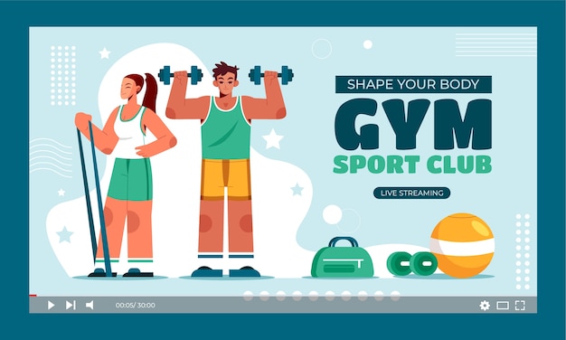 Flat youtube thumbnail template for gym and exercise