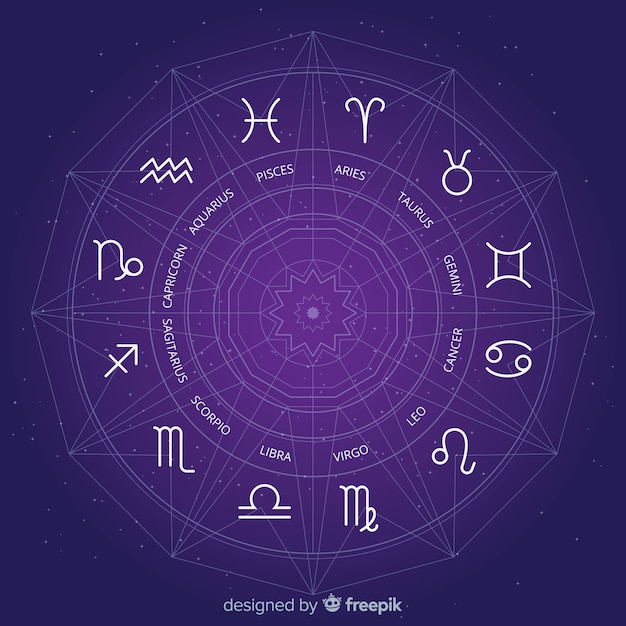 Flat zodiac wheel on galaxy background