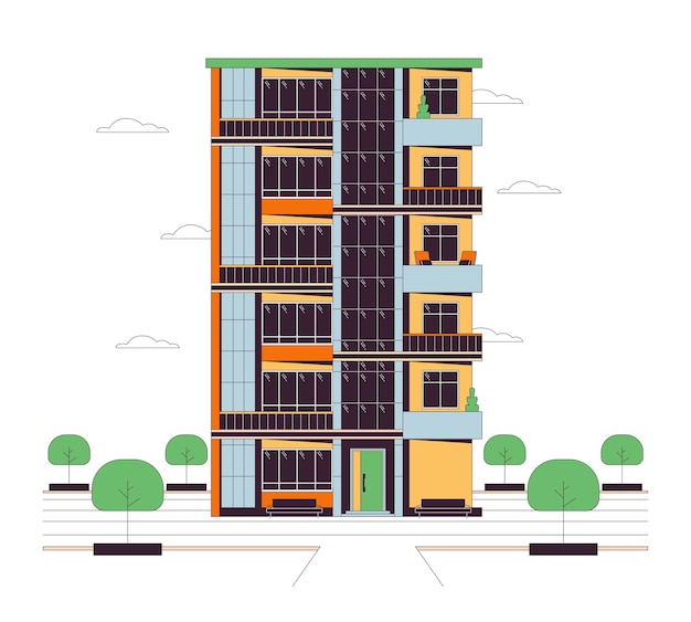 Flats apartment multistory line cartoon flat illustration