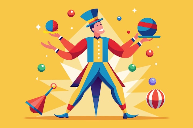 FlatStyle Circus Performer with Juggling Props and Colorful Costume