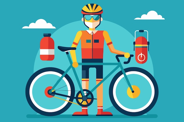 FlatStyle Cyclist with Bicycle and Cycling Gear