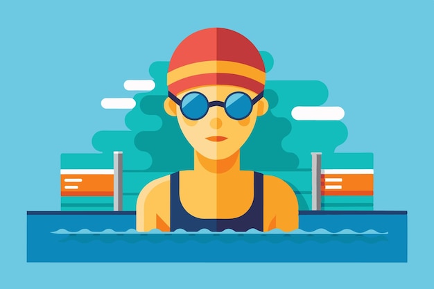 Vector flatstyle swimmer with swimming pool and swim cap