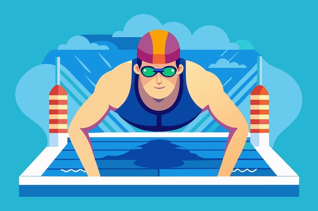 FlatStyle Swimmer with Swimming Pool and Swim Cap