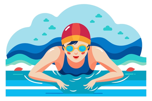 FlatStyle Swimmer with Swimming Pool and Swim Cap