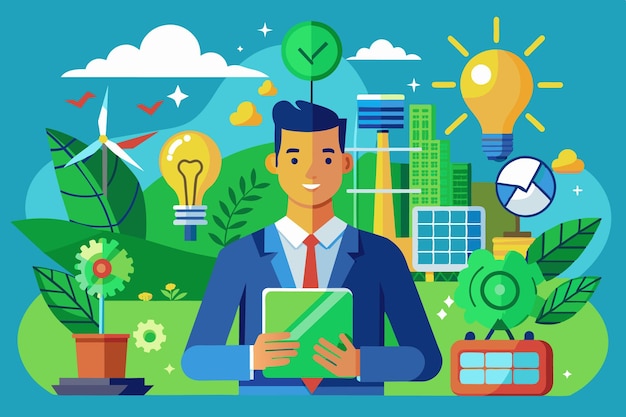 FlatStyle Vector Illustration of Green Energy Entrepreneur